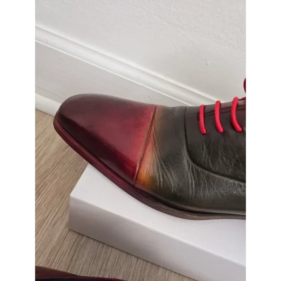 Paul Parkman Cap toe Multicolor Burnish Leather Oxford Dress Shoes 43 9.5 10 - Picture 6 of 12